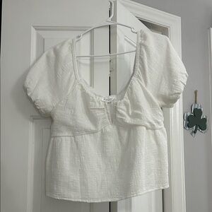 White Textured Short-Sleeve Peasant Blouse